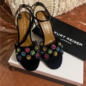 Kurt Geiger London Optavia Rainbow Color Crystal High Heel Sandals Black
